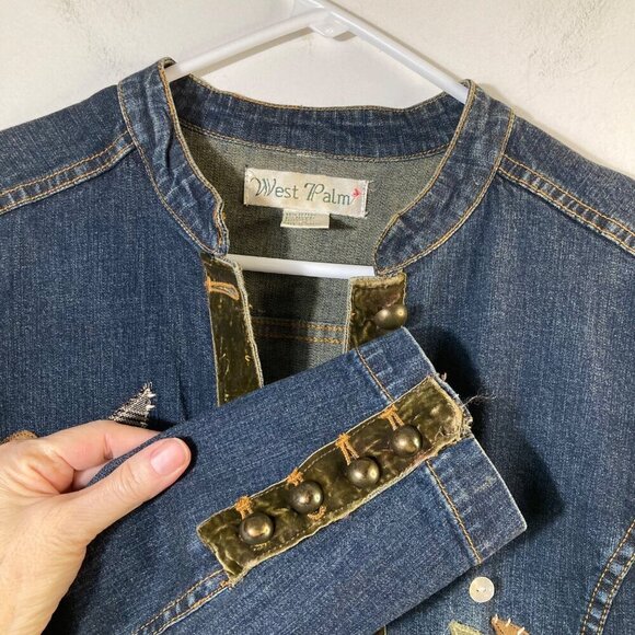 Womens Vintage‎ West Palm Blues Embroidered Denim Jacket Flowers Blue M - Picture 4 of 9